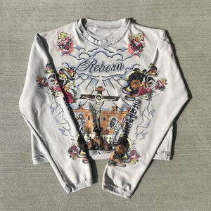 T-shirts pour hommes à manches longues surdimensionnés à épaules tombantes personnalisés avec impression d'écran déchirée 100% coton lourd respirant T-shirts pour hommes - Product Image 4