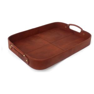 Plateau moderne en similicuir avec bords et poignées fonctionnels pour une utilisation esthétique sur table ou des besoins de service décontractés - Product Image 5