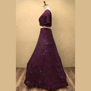 Heavy Elegant Wine Shade Lehenga con hilo y Beats Trabajo hecho a mano en Flowing Glamour Soft Butterfly Net Fabric para todos los festivos - Product Image 5