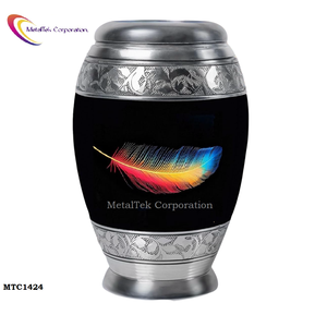 Urnas de cremación para adultos de diseño moderno y recuerdo para cenizas, pluma colorida, acabado negro, suministros funerarios de estilo americano, tarro de Metal - Product Image 4