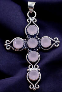 Antique Vintage Argent Croix Pendentif À La Main Romantique Rose Rose Quartz Lunette Réglage Spirituel Religieux Bijoux pour Hommes Femmes - Product Image 5