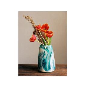 Vase décoratif en résine fait main de luxe, violet, vert, blanc, art moderne, pot à fleurs, centre de table, cadeau de Ramadan, cadeau de l'Aïd - Product Image 2