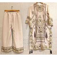 Ensemble 2 pièces haut de gamme pour femme en velours côtelé imprimé floral, crêpe, longueur longue, à porter au quotidien, avec manches 3/4, automne SL00248