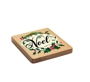 Posavasos de madera cuadrado hecho a mano con tema de Navidad de Noel impreso para vacaciones y Decoración de mesa Estera de bebida de madera natural de Vietnam - Product Image 1