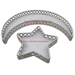 ชุดถาดเสิร์ฟของตกแต่งรูปดาวพระจันทร์สีขาวหรูหราทำจากโลหะสำหรับวางโชว์ขนมอบของตกแต่งบ้านอุปกรณ์บนโต๊ะอาหาร - Product Image 1