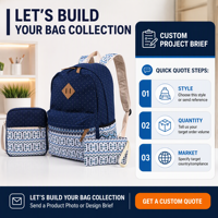 Ensemble de 3 sacs à dos en toile personnalisés OEM pour filles, fermeture éclair, usage scolaire et décontracté, style preppy, motif à pois, confortable, durable, grande capacité