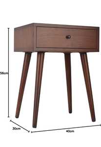 Table de chevet à un tiroir en bois massif pieds fuselés finition noyer foncé assemblage facile moderne pour appartement salon - Product Image 3