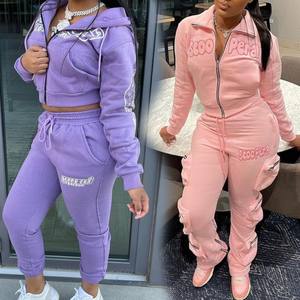 Ensemble de survêtement évasé unisexe à logo personnalisé ensemble de survêtement hommes femmes sweat-shirt en coton zippé pull-over sweat à capuche survêtements vierges - Product Image 6