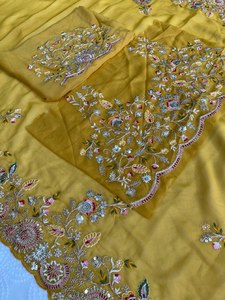 Sari/Sari/Shari indien traditionnel en georgette Foux, décontracté, séchage rapide, travail de sequins, pour femmes, toutes saisons, mariage - Product Image 6