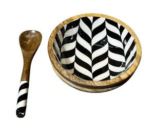 Cuenco de hojas monocromáticas Madera de mango Cuencos de ensalada de madera decorativos hechos a mano con utensilios para servir Accesorio de comedor de madera - Product Image 5