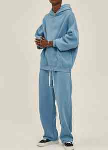 Conjunto de 2 piezas de moda Heavyweight 100% Cotton Oversize Hoodie y Joggers Pantalones de chándal Patrón sólido Chándal de invierno - Product Image 4