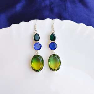 Boucles d'oreilles en tourmaline bicolore multi-pierres, plaquées argent, boucles d'oreilles en cristal, bijoux bohèmes faits à la main, cadeau pour elle - Product Image 6