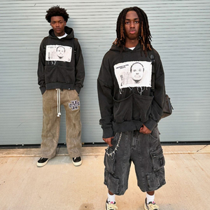 Sweat-shirts à capuche zippés pour hommes, 100% coton épais, personnalisés, style automne, avec appliques et broderies vintage, effet délavé à l'acide, coupe oversize, tricotés - Product Image 6