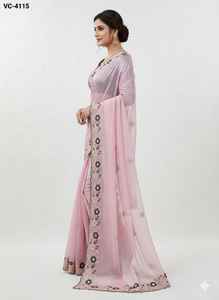 Nouveau sari de créateur haut de gamme Jimi Cho en mousseline avec broderie c Pallu et travail multi-fils, avec chemisier en satin Banglory - Product Image 2