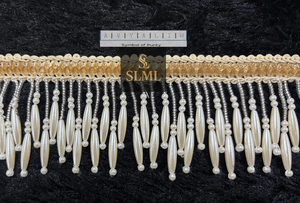 Perles brillantes de qualité supérieure, faites à la main, en forme de grappe, de couleur beige royal, avec franges tombantes, dentelle à suspendre pour robe de mariée, lehenga, sari, etc. - Product Image 4