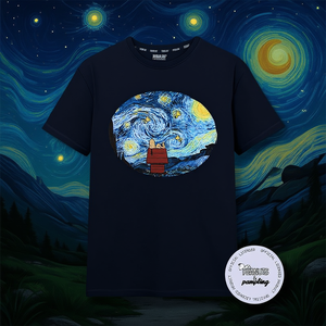 Camiseta de manga corta inspirada en la noche estrellada, unisex, para adultos, con cuello redondo, diseño gráfico de arte posimpressionista. - Product Image 2