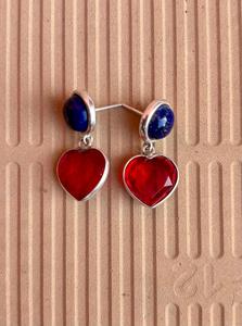 925 Sterling Silver Ruby With Lapis Lazuli Handmade 925 Sterling Silver Earring Beautiful Women Earring - Product Image 4