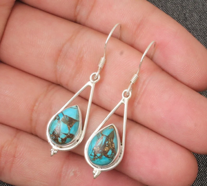 Blue <b>Copper</b> Turquoise 925 Sterling Silver Teardrop Earrings Handmade Pear Stone Earrings <b>Gift</b> <b>for</b> <b>Her</b> Factory Wholesale Jewelry - Product Image 3