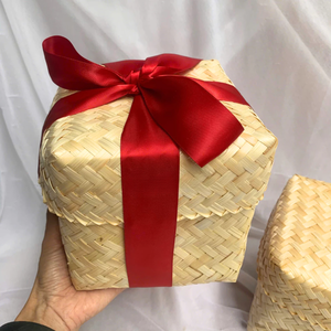 Panier en bambou fait main style rustique pour emballage cadeau, panier en forme de cube pour fêtes et cérémonies - Product Image 2