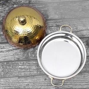 Martelé Rose Or Cuivre Pot De Service De Luxe Réchauffeur De Nourriture Martelé Texturé Conception En Métal Casserole Traiteur Service Hot Pot - Product Image 5