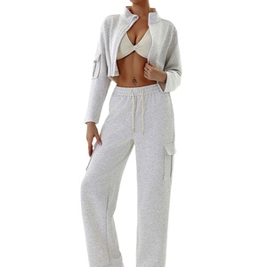 360 GSM poliéster algodón Otoño Invierno sudaderas con capucha de lana de gran tamaño mujeres cremalleras dobles chándal Conjunto personalizado 2026 - Product Image 2