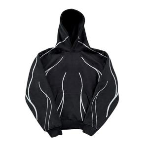 Custom Graphic Print Brand Tags Label Line Art Thick <b>Fleece</b> 500 GSM 100% Cotton Winter Pullover Hoodie Cut Sew Streetwear - Product Image 1