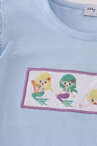 Stylish Mermaid Embroidery Skorts <b>Set</b> <b>Girls</b> Casual Top Matching Bottoms Summer Fashion Wear Spandex/Cotton Washable - Product Image 2
