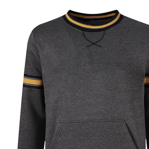 Sudadera de cuello redondo de lana gris oscuro Alpha |   Suéter Unisex de Invierno con Rayas Acanaladas Amarillas y Negras, Estilo Universitario, Forrado - Product Image 6