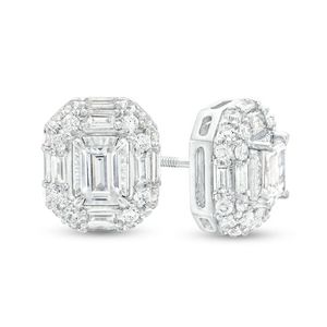 Mode <span class=keywords><strong>clignotant</strong></span> 14K certifié Gia or <span class=keywords><strong>blanc</strong></span> <span class=keywords><strong>2</strong></span>.Ct émeraude-Cut Lab-Created Diamond Frame boucles d'oreilles - Product Image 1