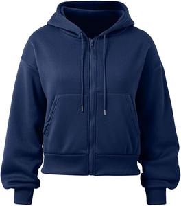 Sweat à capuche court coupe ajustée pour femmes Gym à Street Style Womens Workout Crop Hoodie avec capuche et fermeture éclair - Product Image 1