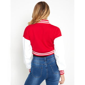 Chaqueta universitaria corta personalizada para mujer 2025, cuello redondo, bordado impreso, diferentes colores, relleno de algodón forro de lana, servicio OEM - Product Image 3