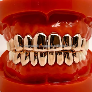 Nuevo Hip Hop Grillz 10K chapado en oro Set Plain 8 dientes parte superior inferior con oro plata y oro rosa negro sin piedras Grillz - Product Image 1