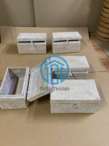 Boîte de rangement décorative en rotin blanc artisanal, motif moderne, organiseur fait main du Vietnam, OEM ODM - Product Image 2