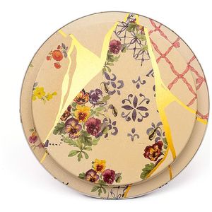 Kintsugi Design moderne de fleurs en forme de veines d'or Plateau rond en métal Ø 315 mm Plateau de service fait à la main en aluminium et en fer pour usage domestique - Product Image 2