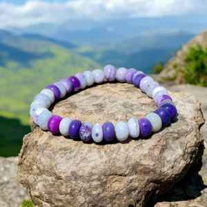Minimalist Boho Women's Natural <b>Stone</b> <b>Bracelet</b> Purple Shaded Candy Opal Beaded 7-9mm for Anniversaries Global Trend - Product Image 4