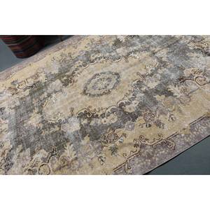 Alfombra turca vintage 5'8 \ "X 9 'Beige gris hecho a mano estilo bohemio lana con respaldo de látex para cabecera patrón de retales rectangulares - Product Image 5