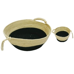 Cesta de almacenamiento de yute con asa Creme Black Acabado Elegante y práctico Solución de organización del hogar Cesta de almacenamiento de yute - Product Image 1