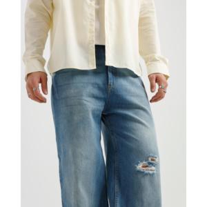 กางเกงยีนส์ทรงตรงสไตล์วินเทจ Y2K แบบ Stonewashed ตกแต่งด้วยลายปะติดปะต่อสไตล์ฮิปฮอป ปักลาย ดีไซน์แบบ Multi-Washed ทรงหลวมสำหรับฤดูหนาว - Product Image 5