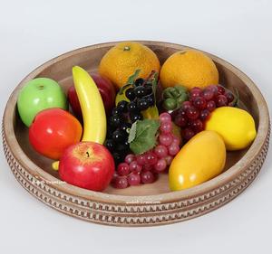 Bandeja decorativa redonda de madera de mango encalada hecha a mano bandeja decorativa de estilo Vintage rústico para servir, exhibir y decorar el hogar - Product Image 5