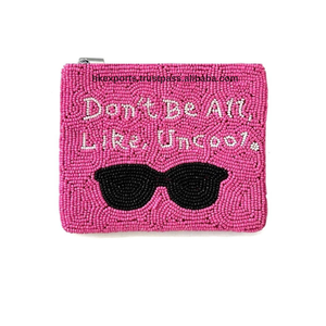 Porte-monnaie à fermeture éclair avec citation amusante fait à la main, porte-monnaie à perles brodées fait à la main, porte-monnaie à perles de graines, cadeau pour femmes - Product Image 4