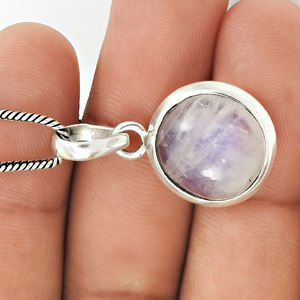 จี้เงินแท้สีฟ้าธรรมชาติสีรุ้งมูนสโตน925ทรงกลมจี้คลาสสิกจี้ห้อยหินประจำวันเกิดอันโอชะขายส่งเครื่องประดับ - Product Image 3