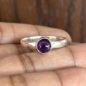Wholesale Brass Silver Plated Amethyst Gemstone Minimalist <b>Statement</b> <b>Ring</b> Trendy Wedding Engagement Eco-Friendly Bezel Set - Product Image 3