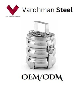 Wholesale Premium Quality Stainless Steel 3-Compartment Tiffin Box 8x3 Indian <b>Belly</b> Style Food Grade Bento Lunch Carrier - Product Image 5