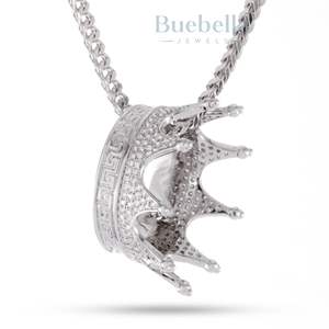 Luxury Iced Out Kings Crown Pendant Necklace 925 <b>Silver</b> Cuban Link Hip Hop <b>Chain</b> for <b>Men</b> Rapper Style Diamond Bling Jewelry - Product Image 3