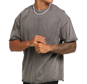 T-shirt en coton 100% délavé à manches longues, coupe ample, impression sur écran, t-shirt vintage en coton délavé pour hommes, fournisseur en gros - Product Image 6