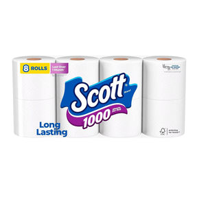 ม้วนสก๊อต1000แผ่นต่อม้วน, กระดาษชำระ8ม้วน, เนื้อเยื่ออาบน้ำ - Product Image 1