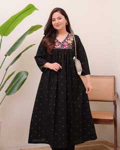 ชุดกางเกงเคอร์ติทรงเอไลน์สำหรับผู้หญิงผ้าฝ้ายปักลายแบบอินเดียสำหรับเสื้อผ้าปากีสถาน - Product Image 2