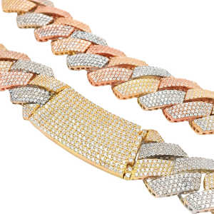 Cadena tricolor ITTALLO EDGE cubana hueca de 14K exclusiva al por mayor popular con collar con cierre de langosta seguro para hombres cubanos - Product Image 1