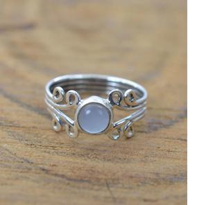 แหวนพลอยคาลซิโดนีสีฟ้า925อัญมณีธรรมชาติทำด้วยมือเครื่องประดับที่หรูหราสำหรับผู้หญิง - Product Image 2