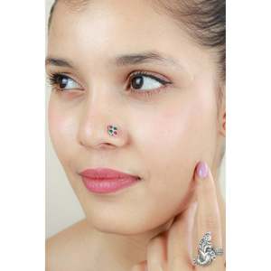 Pendiente Nasal de Plata 925 con Esmeralda y Rubí, Joyería Cultural Coleccionable - Product Image 1